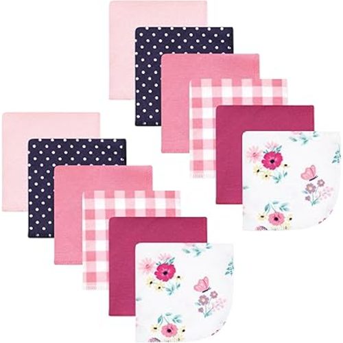 Hudson Baby Unisex Baby Flannel Cotton Washcloths, Butterfly Floral 12 Pack, One Size