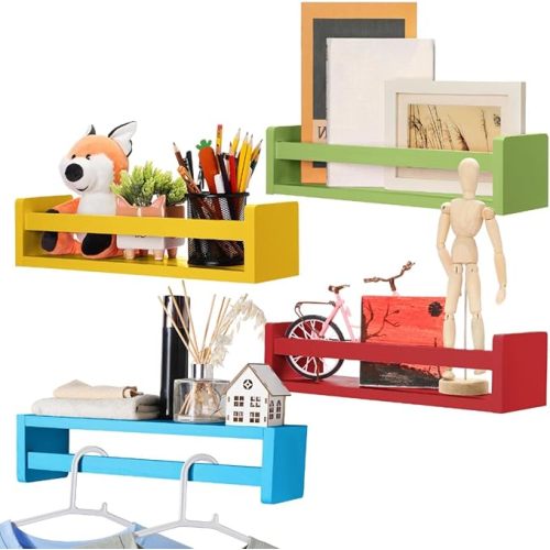 Set of 4 Nursery Book Shelves Floating Bookshelves Nursery Shelves for Wall Book Shelf Organizer Bathroom Storage Rack for Wall Decor(16 in,Gradient Gray)