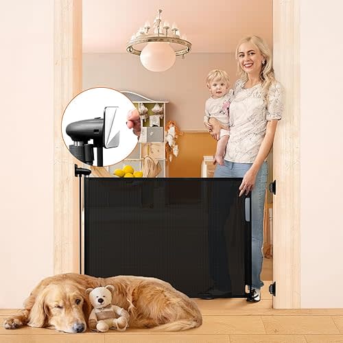 No Drill Retractable Baby Gates for Doorways No Drilling Retractable Dog Gate for Stairs No Drilling Retractable Pet Gates for Dogs Indoor 55” Wide Mesh Baby Gate Retractable Outdoor Gates for Decks