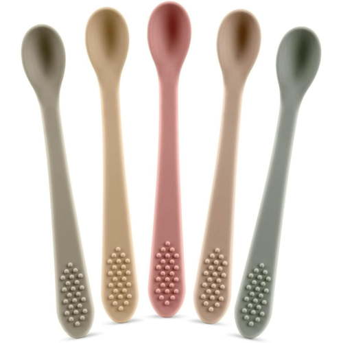 Best First Stage Baby Infant Spoons, 5-Pack, Soft Silicone Baby Spoons Training Spoon Gift Set for Infant