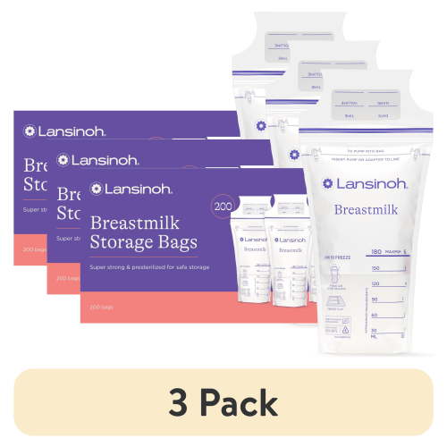 (3 pack) Lansinoh Breastmilk Storage Bags, Fast Freeze and Thaw, 200 Count, Baby Essentials, 6oz