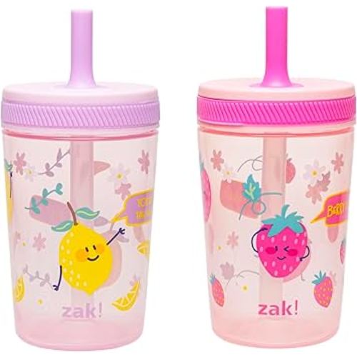 Zak Designs Kelso Toddler Cups For Travel or At Home, 15oz 2-Pack Durable Plastic Sippy Cups With Leak-Proof Design is Perfect For Kids (Sweet Berry, Lemon Zest)