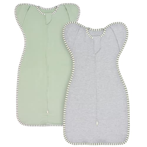 Roksuma Transition Swaddle Newborn Sleep Sack 0-3 Months Arms Up Swaddle Arms in/Out 2-Way Zipper 100% Cotton, 0.8 Tog Baby Transitional Swaddle Sack for Boy Girl, 2-Pack (Small 5-14lbs)