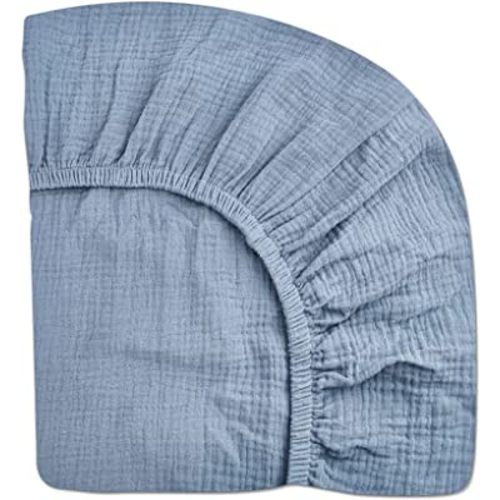 Mini Crib Sheets for Baby, Fitted Pack N Play Mattress and Mini Cribs 24" x 38", Neutral Muslin Mini Crib Mattress Sheet with Boho Style, Soft and Breathable Comfort (Costume Blue, Mini Crib Sheet)