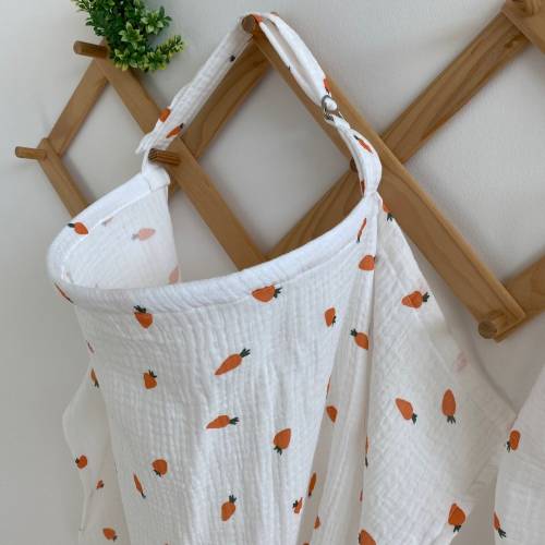 Expecting Mom Gift, Muslin Breastfeeding cover, white Breastfeeding Apron, baby shower gift, Breastfeeding apron with carrots