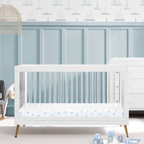Delta Children Sloane 4-in-1 Acrylic Convertible Crib - Greenguard Gold Certified - Bianca White/Bronze