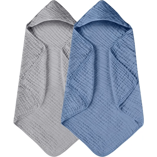 Yoofoss Hooded Baby Towels for Newborn 2 Pack 100% Muslin Cotton Baby Bath Towel with Hood for Babies, Infant, Toddler and Kids, Large 32x32Inch, Soft and Absorbent Newborn Essential