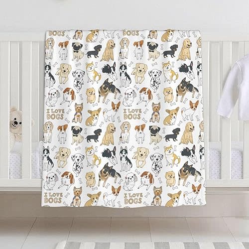 Dog Baby Blanket for Boys Girls, Toddler Newborn Nursery Soft Warm Cozy Bed Blanket Dog Print Shower Gift 30x40 Inches