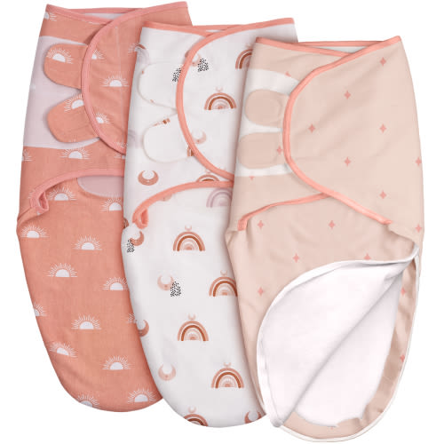 Gllquen Baby 3-Pack Swaddles with Zipper 0-3 Months Newborn Swaddle Sack, Wearable Blankets Wrap for Baby Girls Boys, Sunrise