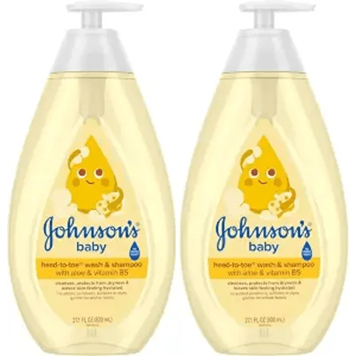 Johnson's Baby Head-To-Toe Baby Wash&Shampoo + Aloe&Vitamin B5, 2-in-1 Bath Wash Gently Cleanses Newborn's Delicate Skin&Hair,Hypoallergenic,No Added Parabens,Dyes-&Sulfates, 27.1 fl. Oz (Pack of 2)