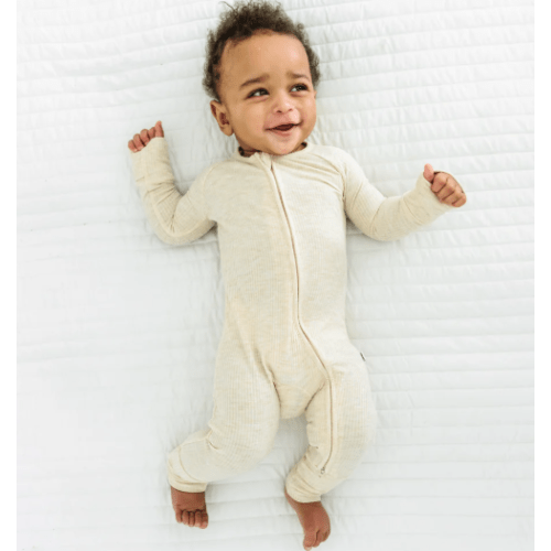 Heather Oatmeal OR Sage Ribbed Zippy - Little Sleepies - 0-3 months