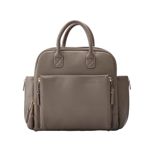 Ayla & Co Mini Convertible Baby Diaper Bag, Tote Bag with Expandable Pockets, Vegan Leather Wallet and Bag Organizer