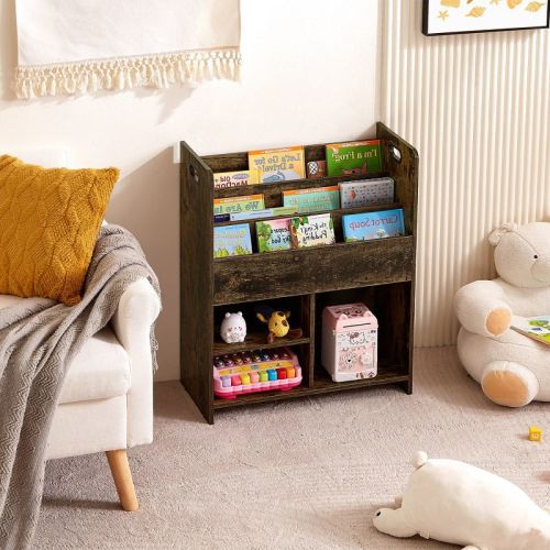 VECELO Wooden Bookcase Magazine/Book Display Storage Cabinet Bookshelf and Toy Storage, Brown