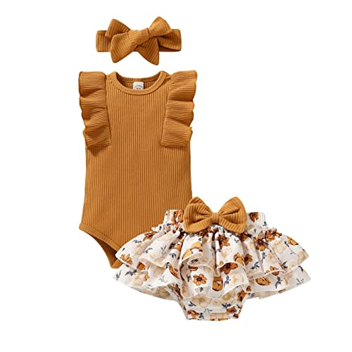 Tiny Cutey Baby Girl Clothes Infant Summer Outfits Set Ruffle Sleeve Romper and Floral Shorts with Headband