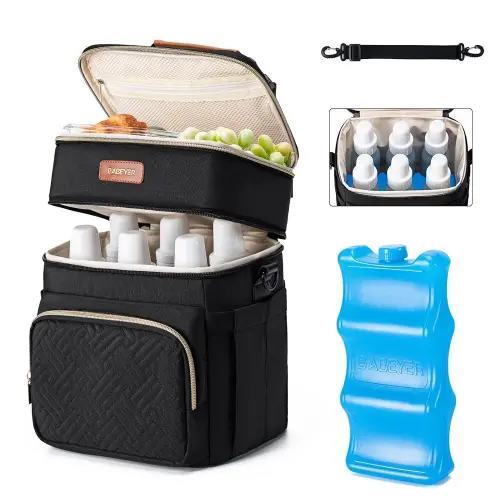 Insulated Breastmilk Cooler Bag with Ice Pack - Holds 6x9oz Bottles, Leakproof Double Layer, Bottle Cooler Bag with Adjustable Strap for Nursing Moms, Daycare & Travel