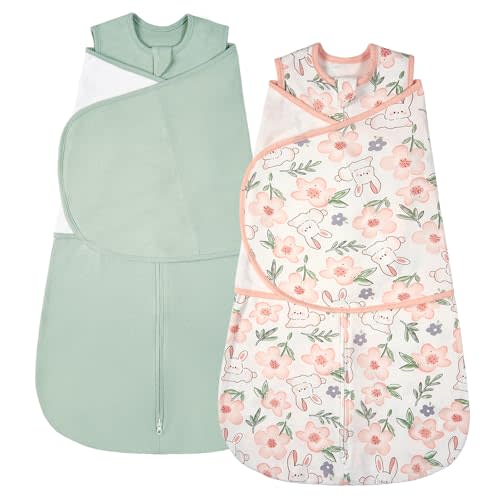 ZIGJOY Baby Swaddle Sleep Sack, 1.0 TOG Sleep Sack Swaddles for Newborns & infant 0-6 Months 100% Cotton Baby Wearable Blanket for Newborn Registry Essentials Green&Rabbit Flower