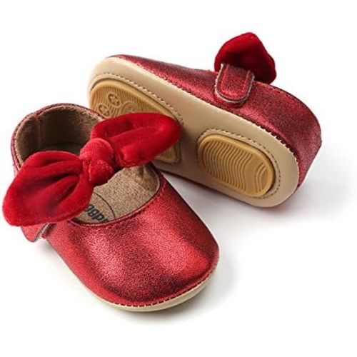 Baby Girls Mary Jane Flats Anti-Slip Rubber Sole Bow Toddler Princess Dress Shoes