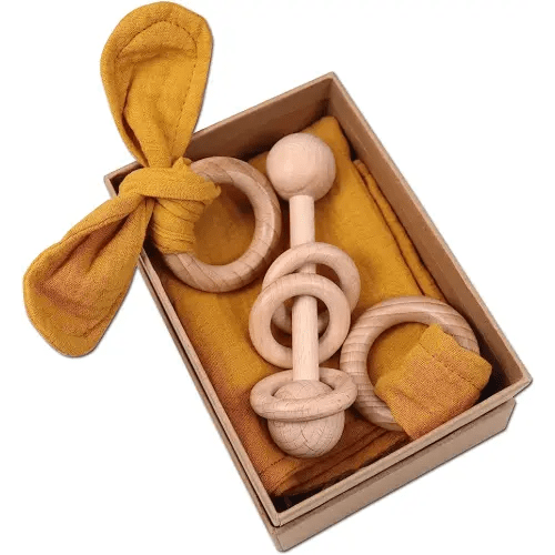TANOFAR Baby Lovey with Toy & Wood Rattle and Pacifier Clip (Ginger)