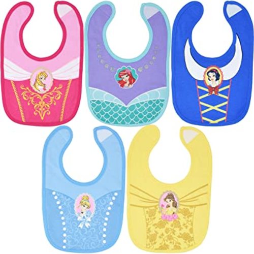 Disney Princess Ariel Cinderella Princess Belle Princess Aurora Snow White 5 Pack Bibs One Size