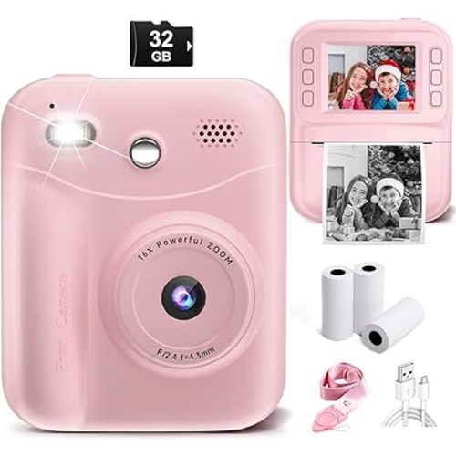 MINIBEAR Kids Camera Instant Print Camera for Kids Digital Camera Toddler Toys Christmas Birthday Gifts for 3 4 5 6 7 8 9 10 Year Old Girls Boys, Pink