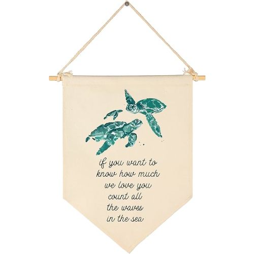 FYSIA We Love You-Ocean Turtle Theme Nursery Decor- Canvas Hanging Pennant Flag Banner Wall Sign Decor Gift for Nursery Baby Kids Girl Boy Teen Bedroom Playroom Front Door- Birthday Christmas Gift