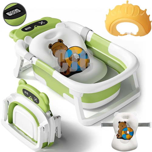 CJC Baby Bathtub Portable Baby Tub for Newborn to Toddler Durable Bath Tub with Soft Detachable Cushion No-Slip Hanging and Shower Hat
