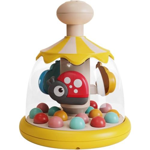 Press Spin Baby Toy Tumble Activity Dome Tumble Top Spinning and Ball Popping Infants Toy Push Spin Carousel Colorful Spinning Faces Activity Learn Cause Effect Toys for 6 Month Plus (Yellow)