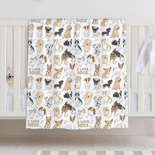 Dog Baby Blanket for Boys Girls, Toddler Newborn Nursery Soft Warm Cozy Bed Blanket Dog Print Shower Gift 30x40 Inches