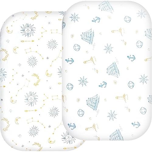 Bassinet Fitted Sheet,2 Pack,Rectangle and Oval Baby Bassinet Fitted Sheets,100% Cotton Nursery Bedding,Fits STARMONS Sleeper Crib Mattress