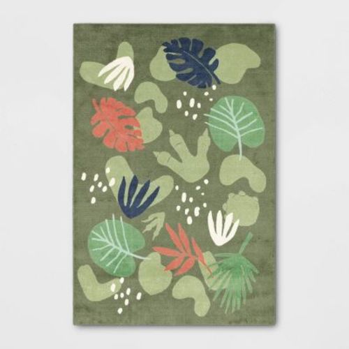 4'x6' Dinosaur Shapes Accent Kids' Rug Green - Pillowfort™