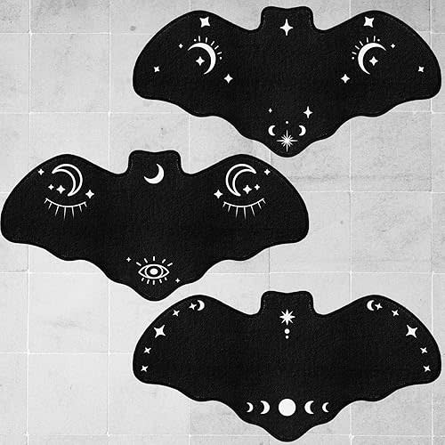 Harloon 3 Pcs Halloween Bat Rug Gothic Bath Mat, 16 x 32 Inch Spooky Rug Horror Goth Door Mat Bats Bathroom Rug Decoration for Indoor Outdoor Home Bedroom Kitchen Decorative Gift Holiday, Black