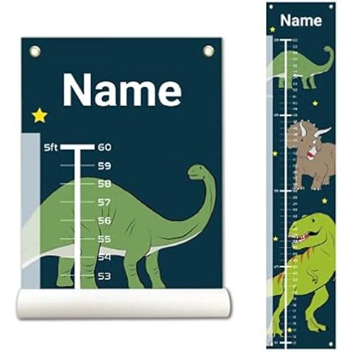 Personalized Kids Canvas Growth Chart, Kids Height Chart, Growth Chart Banner, Dinosaur Theme