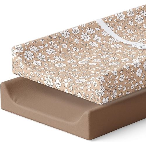 Pobibaby – 2 Pack Premium Changing Pad Covers for Girls, Ultra-Soft Breathable Cotton Diaper Changing Table Covers – Floral Nursery Changing Pad Sheets for Baby Girl (Meadow)