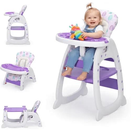 High Chair, 3 in-1 High Chairs for Babies and Toddlers, Convertible Baby Eating Chair, Easy Clean Adjustable Toddler Feeding Chair for Girls & Boys, Infant Chair & Table Set, Purple