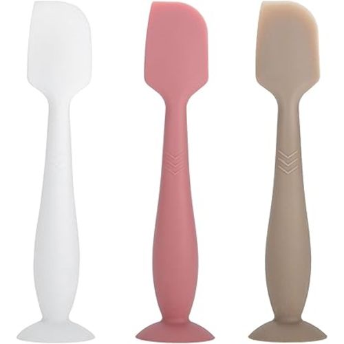 3 Pack Baby Diaper Cream Spatula Applicator, Soft Silicone Butt paste Spatula Diaper Cream Brush with Suction Cup Base (White, Red, Gray)