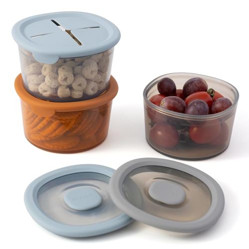 Moonkie Silicone Snack Containers for Kids | 8 oz Baby Food Storage Containers with Airtight Lids and A Snack Lid | Baby Food Jars | BPA Free | Freezer & Dishwasher Safe | 3 Pack