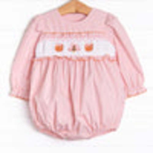 Feathers in the Field Smocked Bubble, Pink – Stitchy Fish