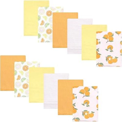 Hudson Baby Unisex Baby Cotton Flannel Burp Cloths Bundle, Citrus Orange, One Size