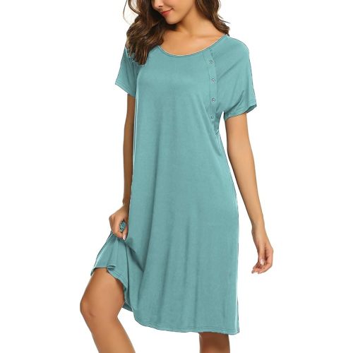 Ekouaer Women’s Nursing/Delivery/Labor/Hospital Nightdress Short Sleeve Maternity Nightgown with Button S-XXL - Teal - Small