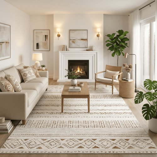 UERMEI 6'x9' Area Rugs for Living Room, Washable Rugs Boho Moroccan Area Rug Soft Neutral Geometric Bohemian Carpet Distressed Indoor Rug for Bedroom Dining Room Office Foldable Nonslip Rug, Brown