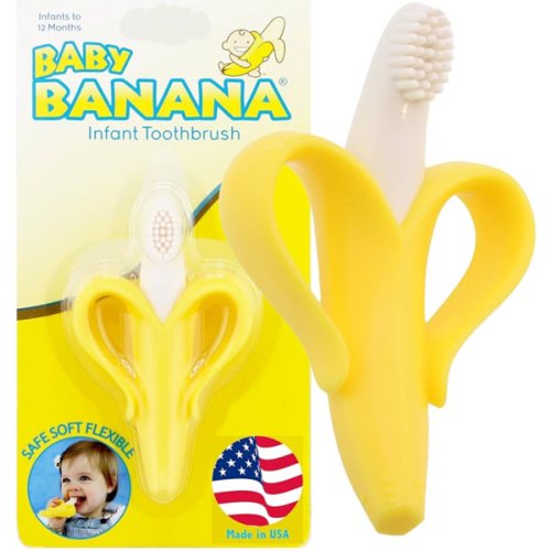 The Original Baby Banana Toothbrush Teether Toy, for Babies Infants Toddlers; USA Family-Owned Business; Teething Relief for Sore Gums, Massaging Soothing; Safest Food Grade Silicone