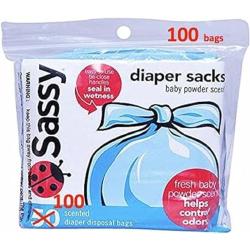 Sassy Disposable Scented Diaper Sacks - 100 Count - 25 Sacks per Roll, Blue (40012)