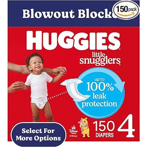 Huggies Size 4 Diapers, Little Snugglers Baby Diapers, Size 4 (22-37 lbs), 150 Count (6 Packs of 25), Packaging May Vary