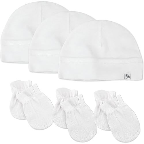 HonestBaby Multipack Baby Cap Hats and Mitts Sets No Scratch Mittens 100% Organic Cotton for Newborn Boys, Girls, Unisex