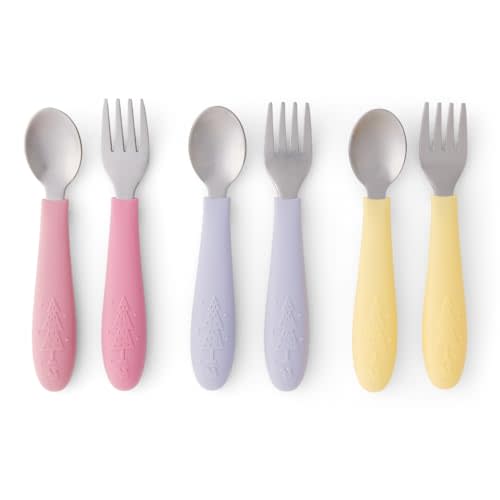 Elk and Friends Kids Silverware with Silicone Handle | Childrens Safe Flatware | Toddler Utensils | Baby Spoons + Forks | Stainless Steel Cutlery