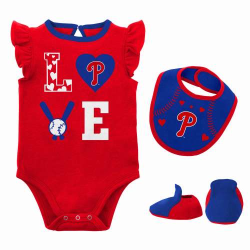 Newborn & Infant Philadelphia Phillies Red/Royal Three-Piece Love of Baseball Bib, Bodysuit & Booties Set