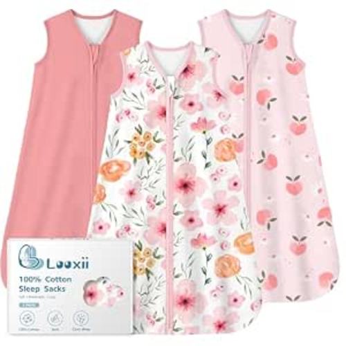 Looxii Baby Sleep Sack 0.5 TOG, 100% Cotton 3 Pack Wearable Blanket Baby Sleep Bag for Newborn Infant, 2-Way Zipper Lightweight Toddler Sleeping Sack 6-12 Months
