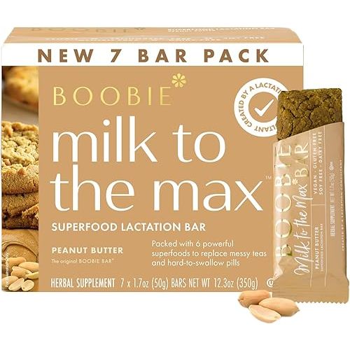Boobie Bar Superfood Peanut Butter Lactation Bar for Breastfeeding Moms to Increase Milk Supply | #1 Selling Lactation Snack Bars | Vegan, Fenugreek-Free, Gluten-Free, Dairy-Free (7 Bars)
