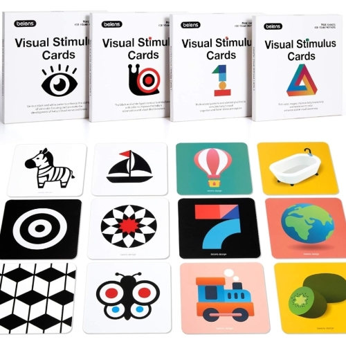 beiens High Contrast Baby Flashcard, 80 Pcs 160 Page Black White Colorful Visual Stimulation Learning Activity Card for Babies Ages 0-3-6-12-36 Months, 5.5'' x 5.5'' Newborn Infants Toys Gift - High Contrast Baby Cards