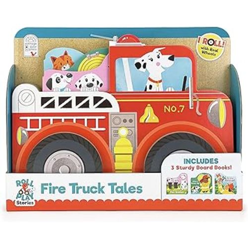 Fire Truck Tales - Wheeled Board Book Set, 3-Book Gift Set With Rolling Fire Engine Vehicle Slipcase for Toddlers (Roll & Play Stories)